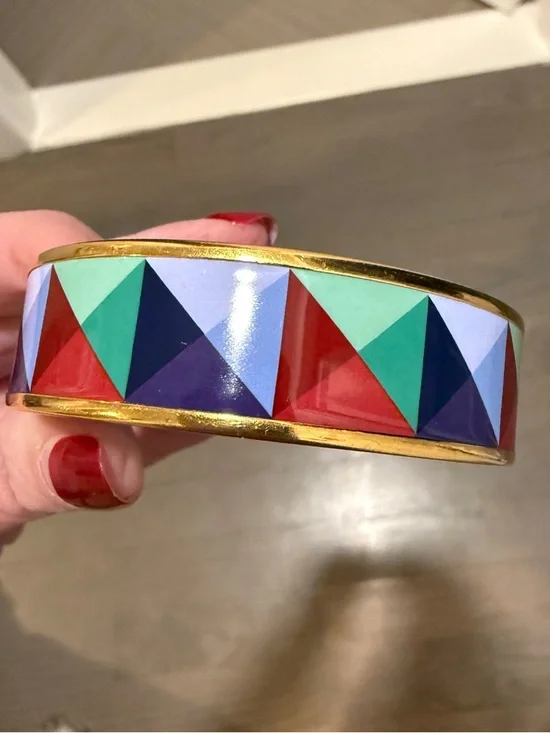 Hermes Clous En Trompe L Oeil ESP Multicolor Bangle Bracelet 65-35mm Gold Plates - Picture 12 of 12